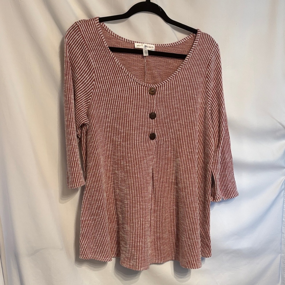 Star Vixen Red And White Striped Gauzy Lagenlook Cotton Blouse SZ 1X.